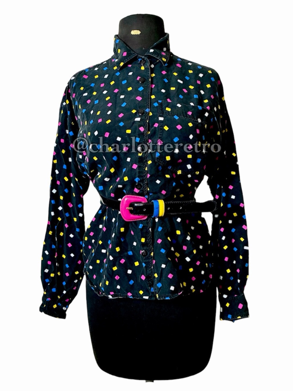 vtg LizSport • Confetti Print Button-Up Top